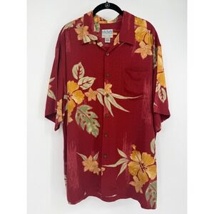 Quiksilver Edition Mens XL Red Tropical Hibiscus Rayon Aloha Shirt C-509124